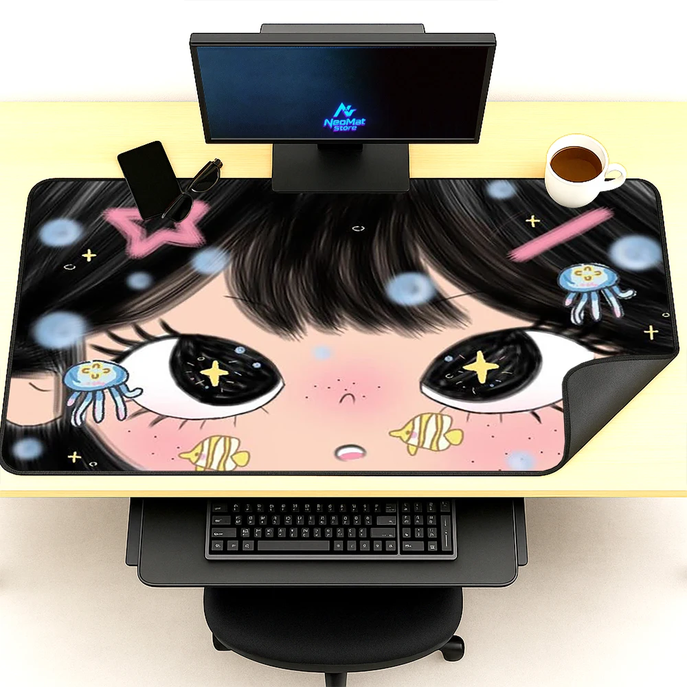 Kawaii Mouse Pad Playmat 180x60 Cute Anime Girl Full Desk Pad Desk Mat Pastel Gaming Mousemat Jellyfish Starfish Pink Deskmat