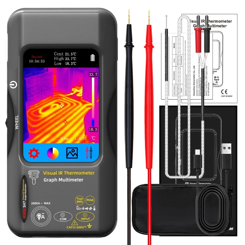 Thermal Imager Multimeter Handheld Touch Screen, High Precision Thermometer Electric Power Home Improvement Floor Heating