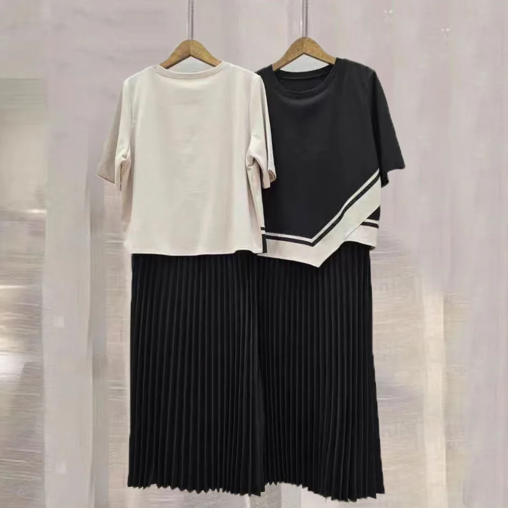 

Faionable Uneven Design Illusion Комплект из двух предметов Midi Dr ort Sve Commute Sle Свободный крой из смеси хлопка для женщин irt