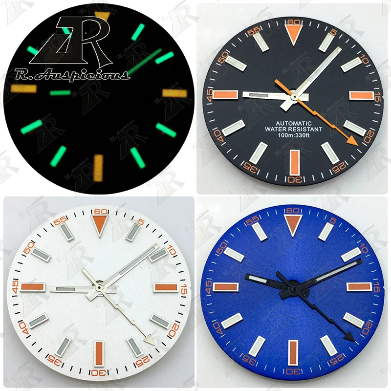 Dial with hand 29 mm black white and blue luminous dial with NH35 NH36 ETA2824 2836 PT5000 DG2813 3804 Miyota 8205 8215 movement