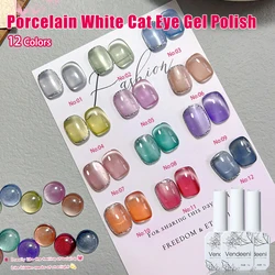 Vendeeni 12 Colors Mirror Glass Porcelain Cat Eye Gel Nail Polish Magnetic UV Soak Off Gel Varnish Crystal Cat Eye Gel Lacquer