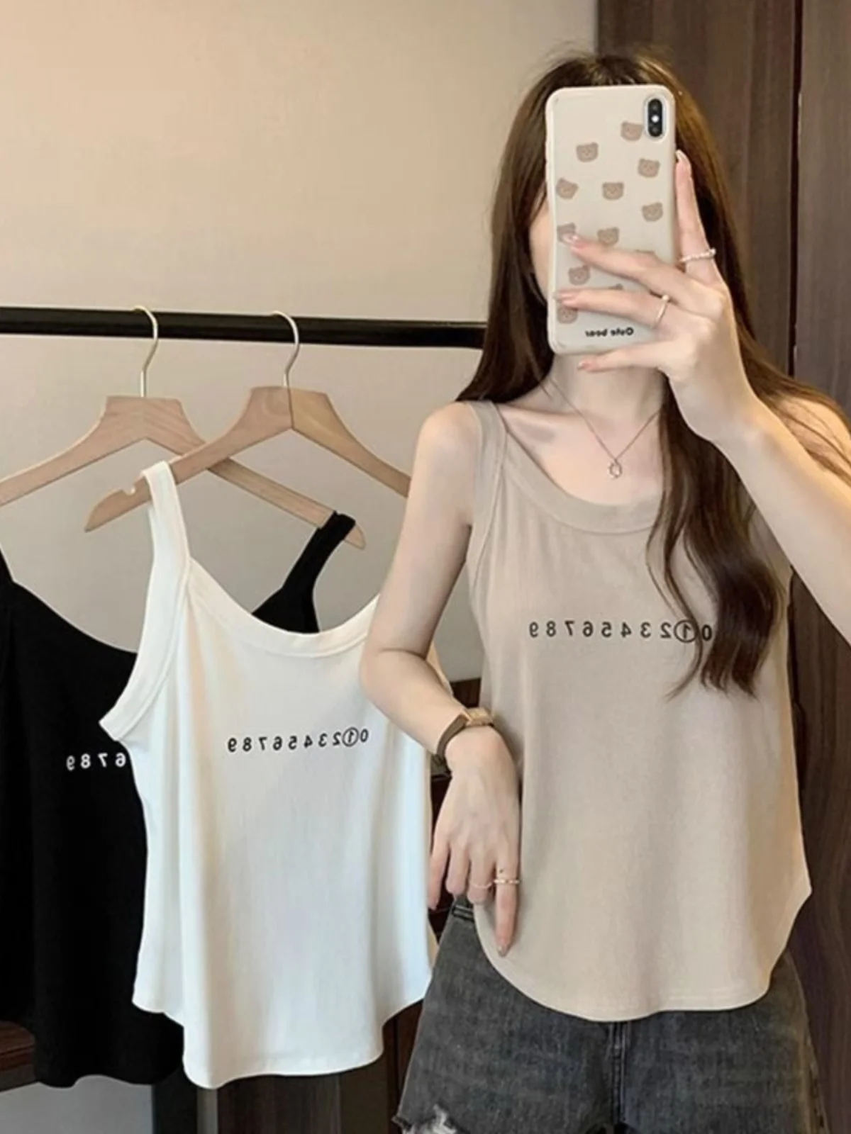 

plus Size Casual Loose Thin Svel Women's Tank Top Fat MM 2300 Pou Extra Large Arc Bot Hem Trendy Commute Sle