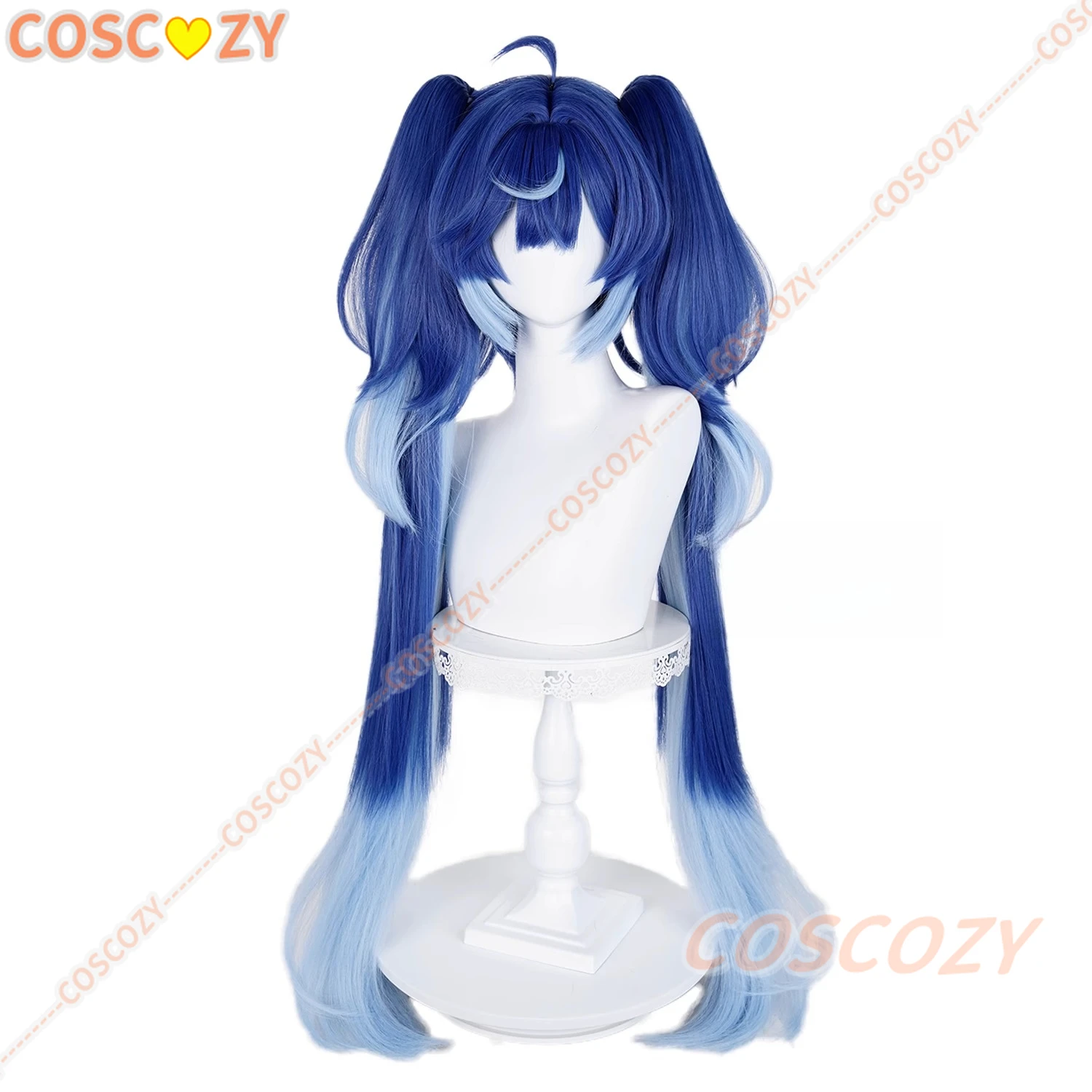 Jeu Wuthering Waves Iuno Cosplay perruque Iuno Cosplay ‌ ‌ ‌ Perruque double queue de cheval bleue pour fête d'Halloween adultes femmes hommes filles