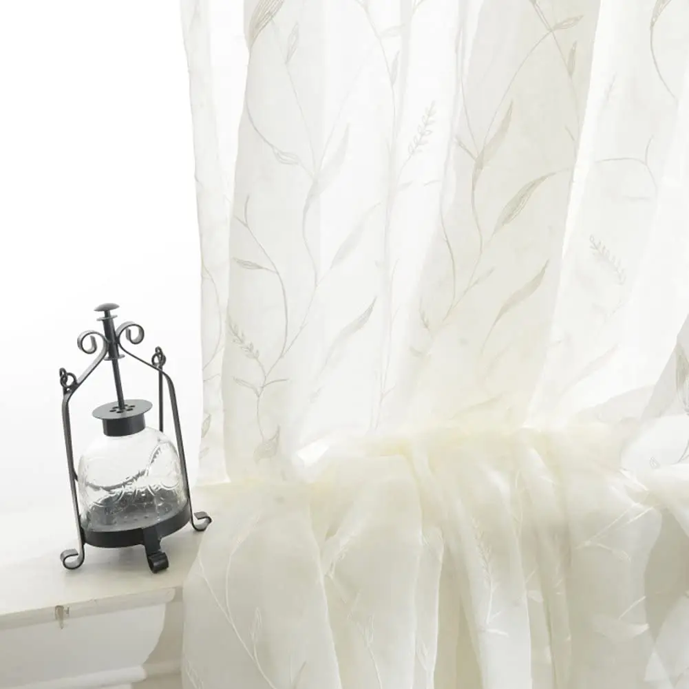 

Semi-Sheer Elegant Embroidered Solid White Rod Pocket Window Sheer Curtains/Drape/Panels/Treatment