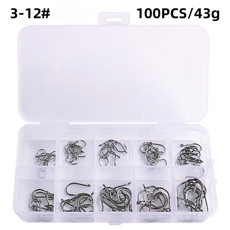 50–1600 Stück/Box Angelhaken, Kohlenstoffstahl, stark, scharf, silberfarben, Kreis-Angelhaken, 3 # -12 # Jig Stacheldraht Pesca Tragbares Ködergerät – Detail 8