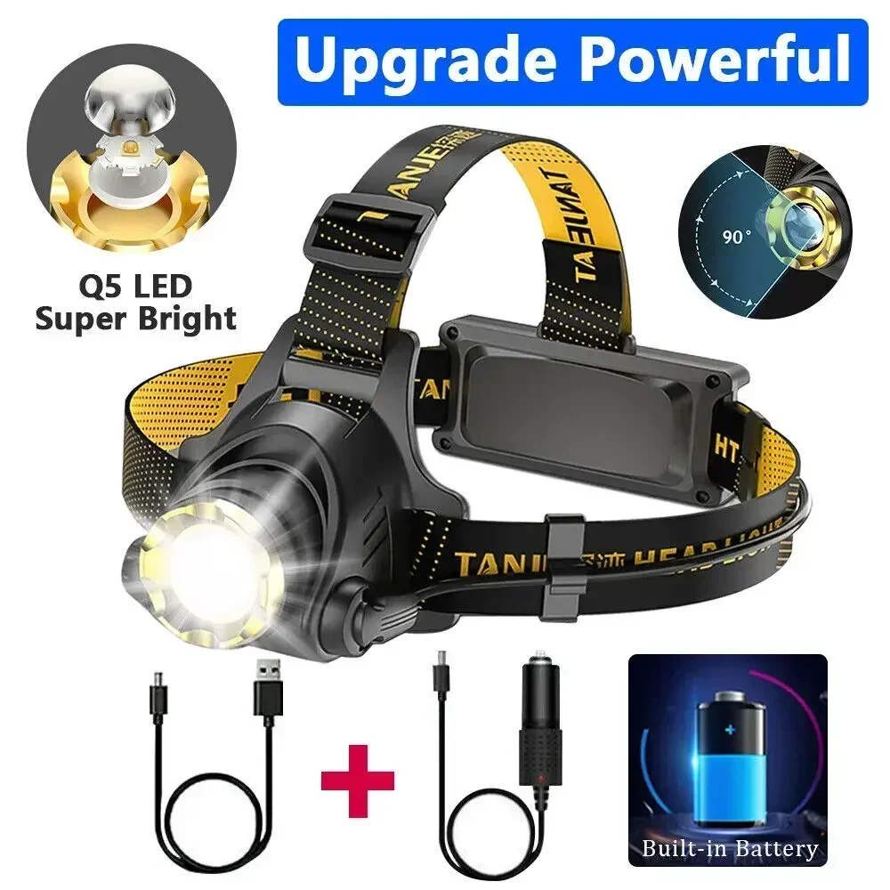 LED Headlamp Rechargeable Head Torch Zoom Headlight Lamp Powerful Flashlight Fishling Driving Camping Light With 3 Modes