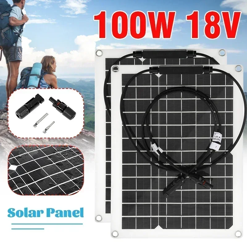 BMAD-Waterproof Solar Power Panel Monocrystalline Solar Panel for Motorhome Boat Car Camping Battery Charger 100W 18V