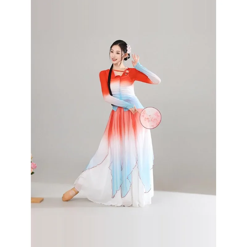 Costume da danza classica: gonna ampia svasata in stile cinese con abito da spettacolo in seta sfumata