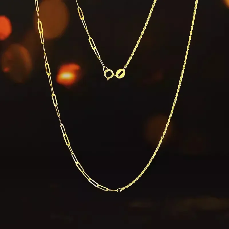 

Real 18K Gold Necklace Au750 Gold Hemp Rope Geometric AB Chain Versatile Fashion Women's Boutique Jewelry Gift X2007