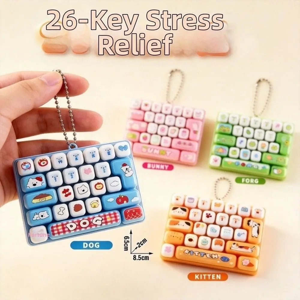 Cartoon 26 Keys Keyboard Keychain Mini Pressable Keys Fingertip Button Keyring Creative Relaxed Sensory Clicker Backpack Decor