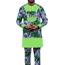Roupão de hip hop africano, camisetas e calças bazin ricos, 2 peças de roupas africanas, roupas de painel iki, traje floral wyn1448