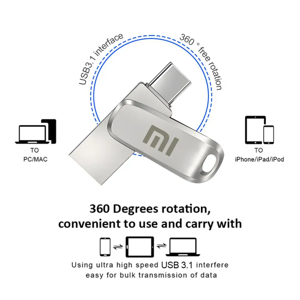 Xiaomi OTG Type C Pen Drive 1TB 2TB Mini Metal Usb Memory Stick 512GB Usb Flash Card 128GB USB 3.0 Pendrive For Smartphone PC