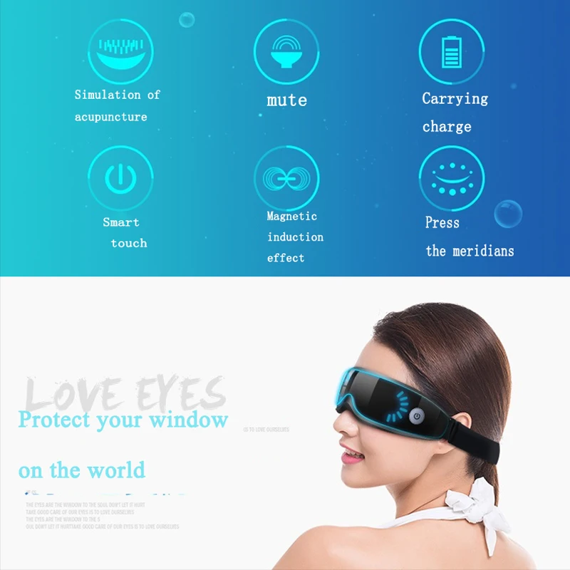 New Fashion9Mode Eye Massager Vibration Eye Care Instrument Hot Eye Massage Glasses Fatigue Compress Wrinkle Poukle Pouch & W2K1