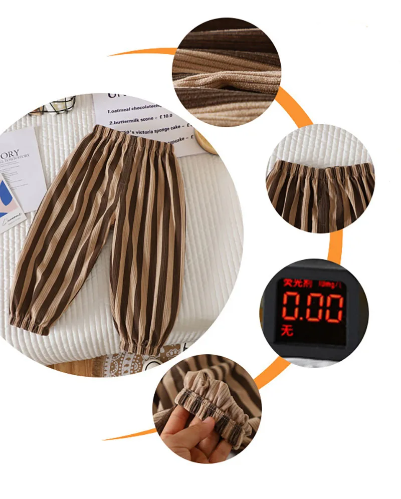 New Summer Kids Casual Pants 1-6Y Simple Boys Grid Sweat Pants Korean Loose Thin Children Striped Letter Trousers 5