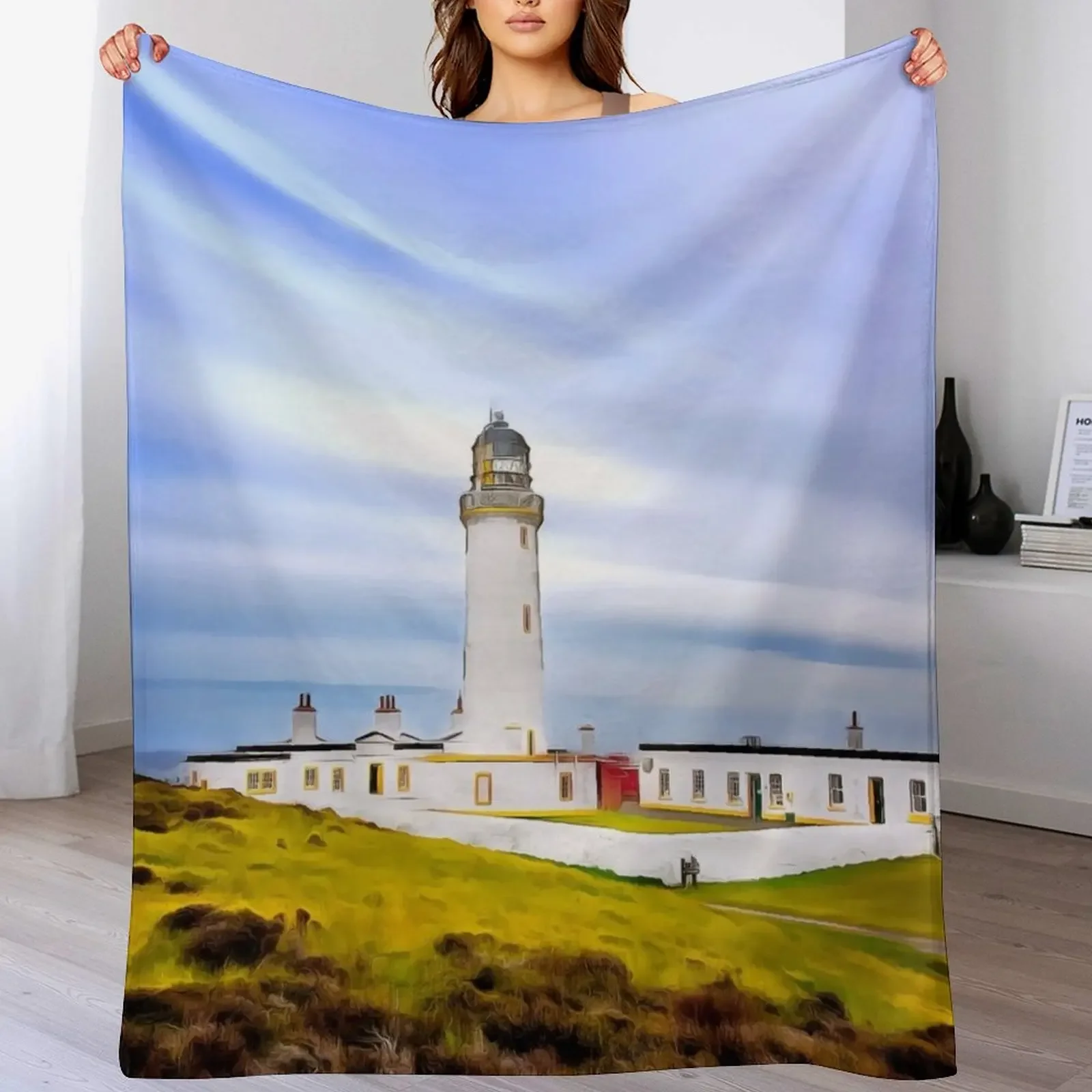 

Mull of Galloway Lighthouse (Painting) Throw Blanket Fashion Sofas Flannel Fabric Beautifuls Furrys Blankets