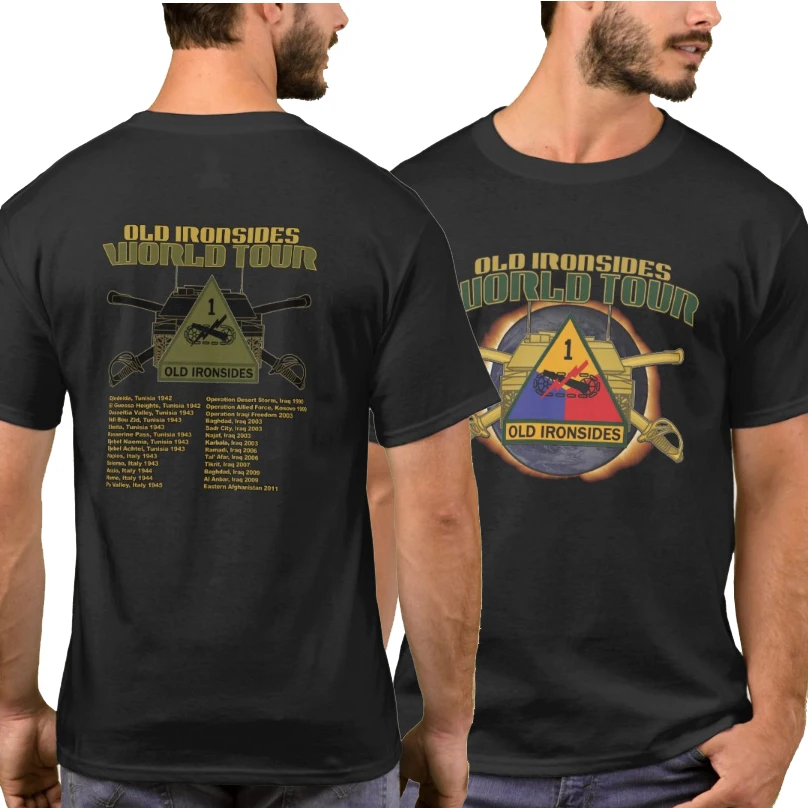 

US Army 1st Armored Division Old Ironsides World Tour T-Shirt Short Sleeve Casual 100% Cotton O-Neck Mens T Shirt Size S-3XL