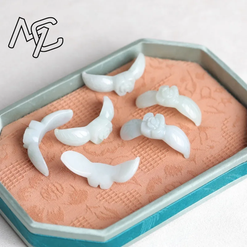 2PC Natural White Jadeite Jade Rose Bracelet Pendant Bead DIY Earrings Charm Jewellery Fashion Accessories Amulet Gift Women view 4