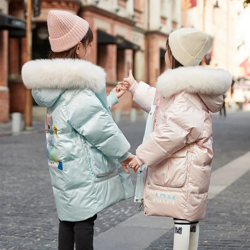 2023 Winter new girls fashion down coat Children's cold-proof warm thick coat  Girls pink hooded waterproof duck down coat