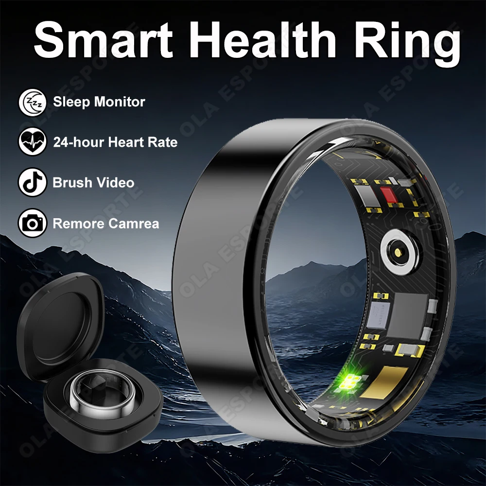

Men Women Smart Ring With Charging Case Heart Rate Blood Pressure Monitor 5ATM Waterproof Pedometer Fitness Ring For Android iOS