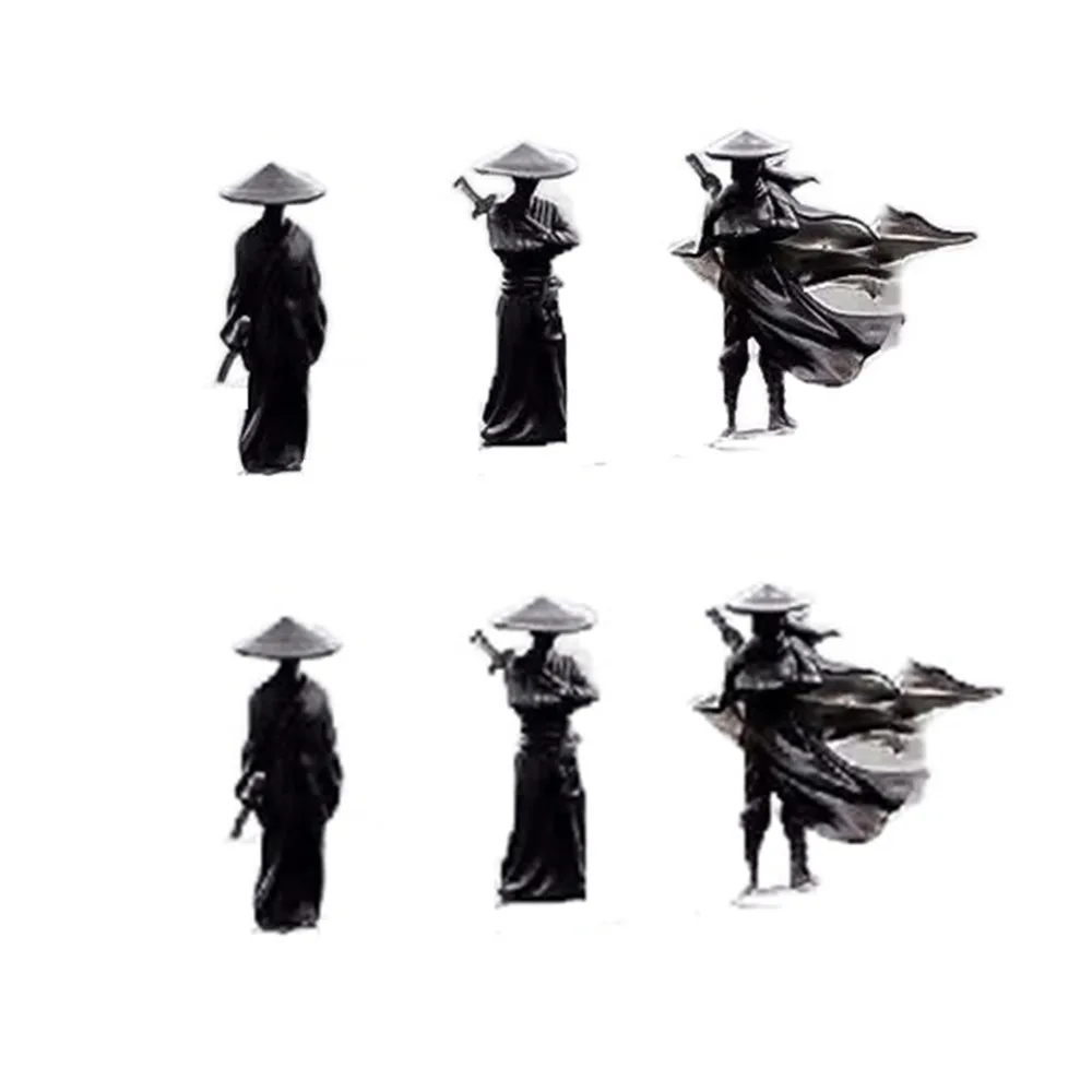 6Pcs/set Mini Chinese Swordsman Figure Exquisite Ancient Car Statue Ornament Cartoon Swordsman Miniatures Desktop