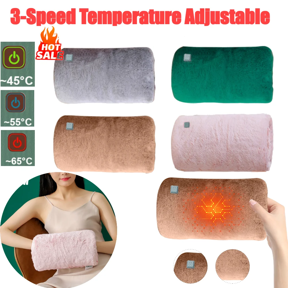 Electric Hand Warmer Rechargeable Hot Water Bag Pain Relief Electric Heating Pad Warmer Portable Fast Heating for Camping Hiking