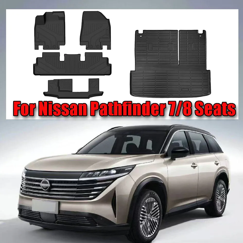 

For Nissan Pathfinder 7/8 Seat 2022-2025 TPE Floor Mats and Backrest Mat, All Weather Floor Liners Trunk Mat Heavy Duty Pad