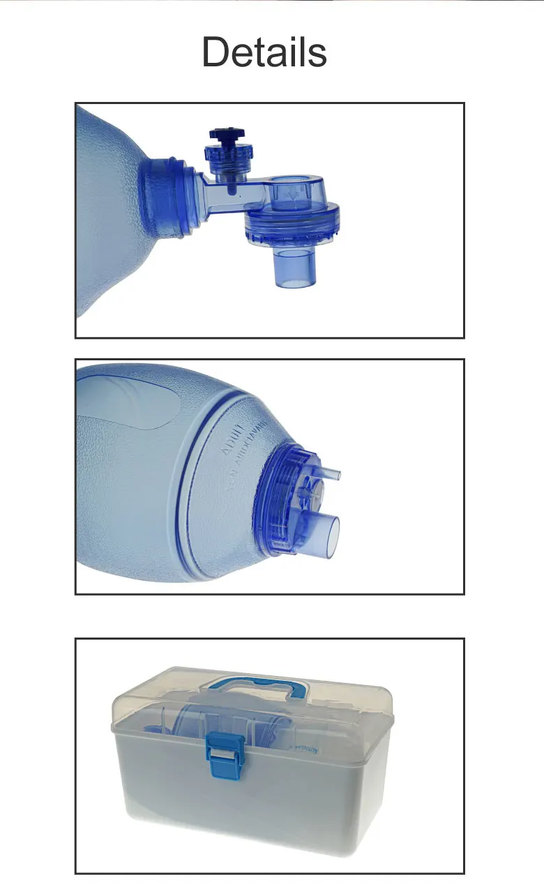 Manuelles Beatmungsgerät-Set aus PVC mit Reservoirbeutel, Sauerstoffschlauch, Erste-Hilfe-Set, einfache Atmung, Notfallwerkzeuge mit oder ohne Box – Detail 8