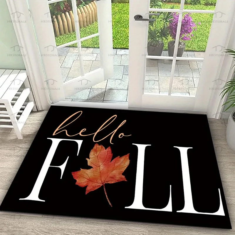 Hello Fall Maple Leaf Welcome Doormat, Flannel Non-slip Mat, Autumn Decor Entrance/kitchen/bathroom/terrace/balcony 40x60cm.