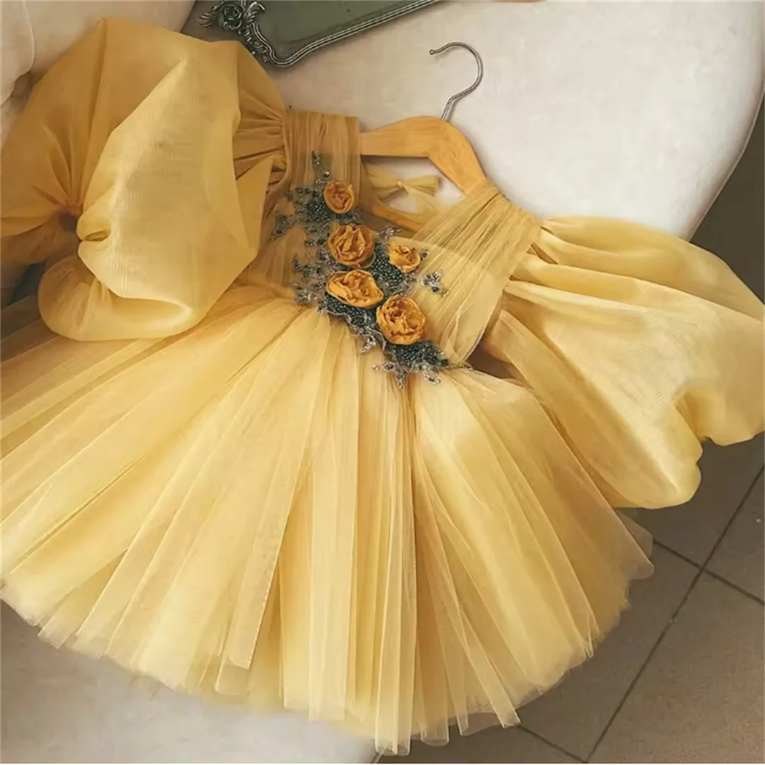Flower Girl Wedding Dress Fluffy Dress Children's Princess Girl's First Birthday Performance Dress Summer