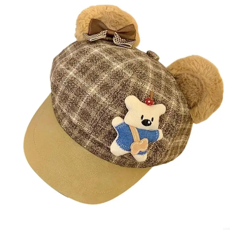 Checkered Bear Ears Hat For Boys Girls Adjustable Size Comfortable For Daily Wear Holiday Event and Playdates