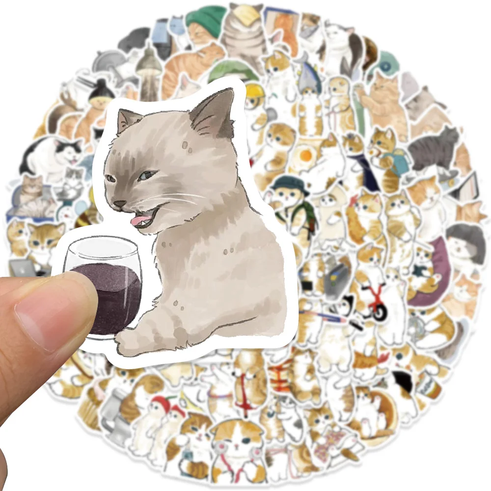 53/117pcs Cartoon Cat Vinyl Stickers Decals Water Bottle Laptop Phone Scrapbook Stickers Kids Reward Cat Theme Party Supplies