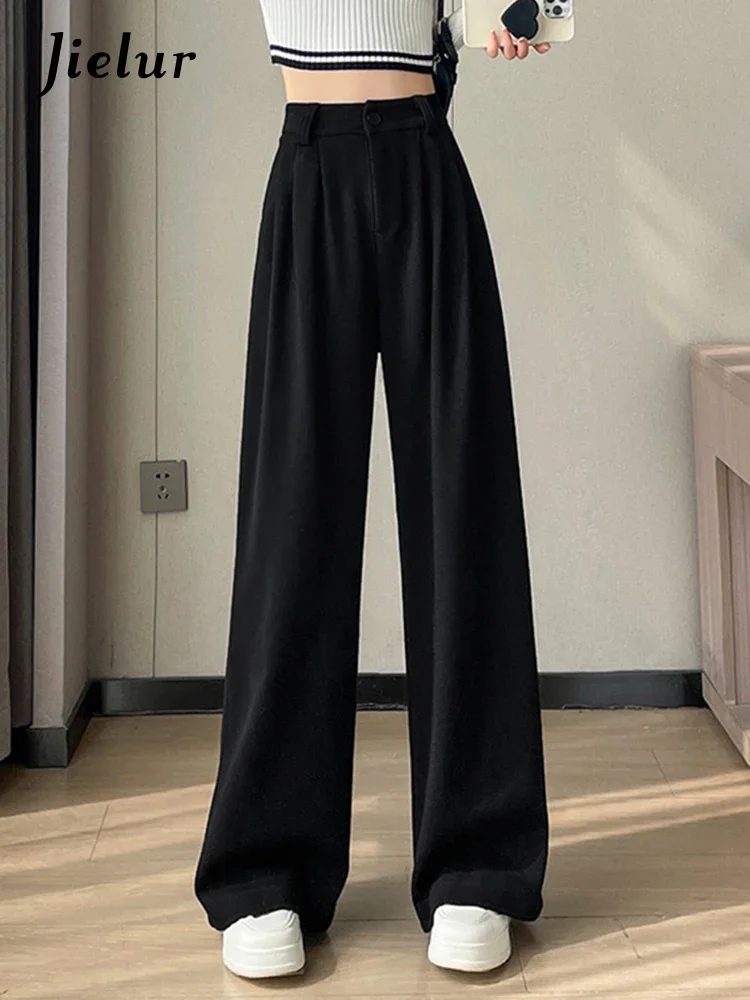 Jielur Purple Straight Loose Thicken Women's Pants High Waist Solid Color Casual Fashion Female Wide Leg Pants Chic Office Lady