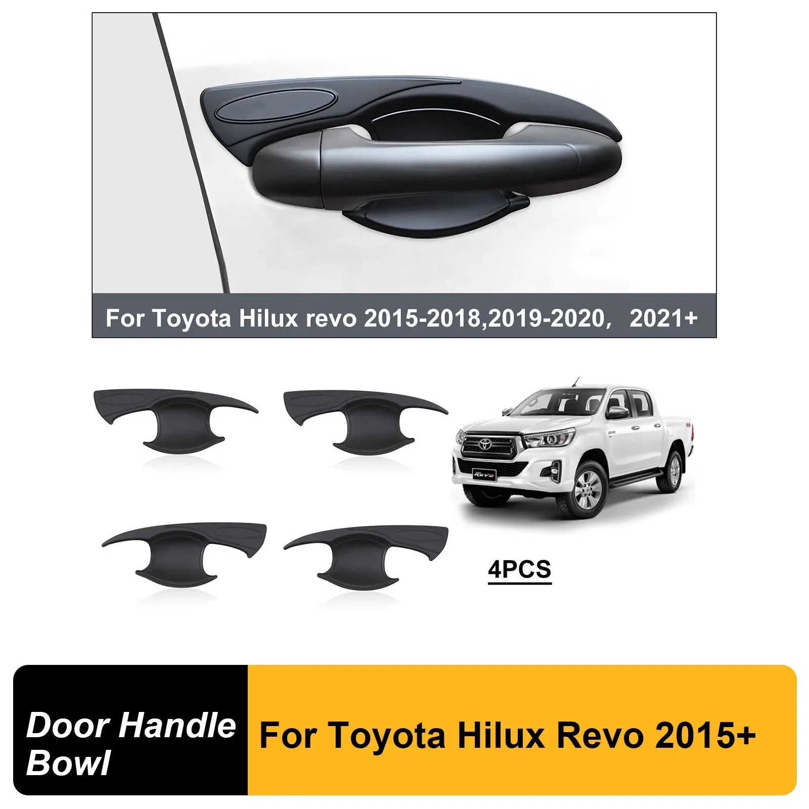 

Door Handle Cover Car 4 Door Handle Bowl Insert Cap Cover Trim Guard For Toyota Hilux Revo 2015-2024 4X4 Car Accessories