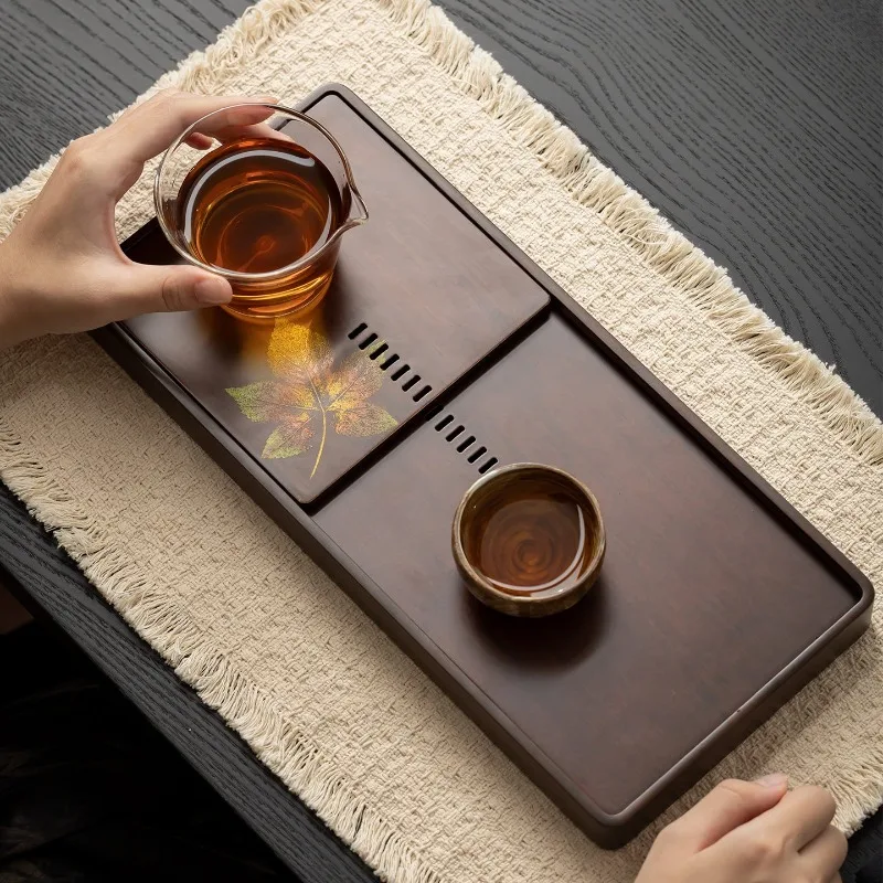 Heavy Bamboo Lacquer Tea Tray, Dry Brewing Water-Holding Tray, Vintage Japanese Kung Fu Tray, Home Teapot Care Tray