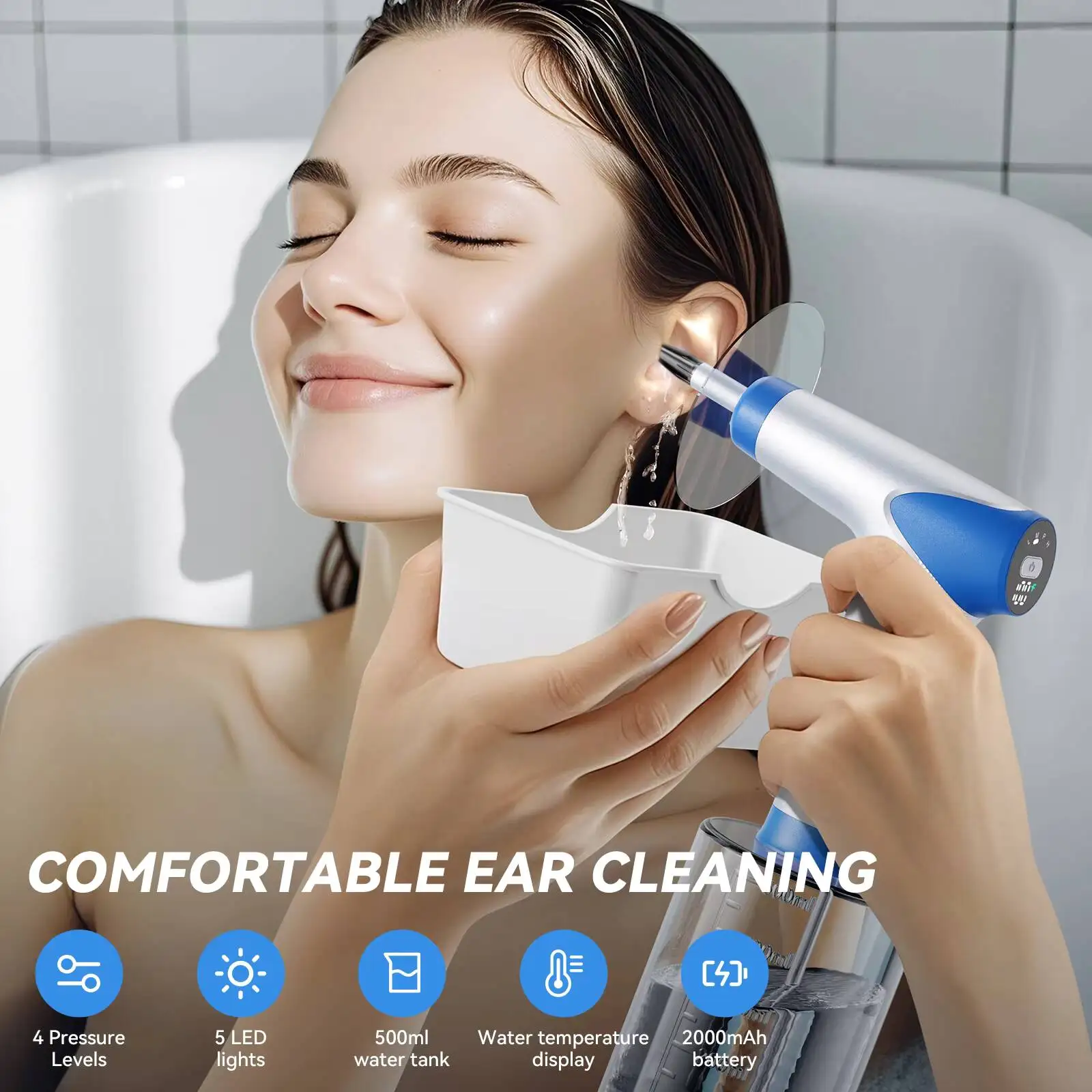 New Electric Ear Cleaner with 4 Pressure Mode Ear Wax removal safe Clean tool Ear Irrigation Flushing System TEMPERATURE DISPLAY