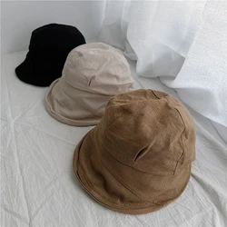 Japanese Linen Cap Female Thin Style Literary Sun Visor Breathable Cotton Hemp Fisherman Hat Retro Sunscreen Hat New Basin Hats