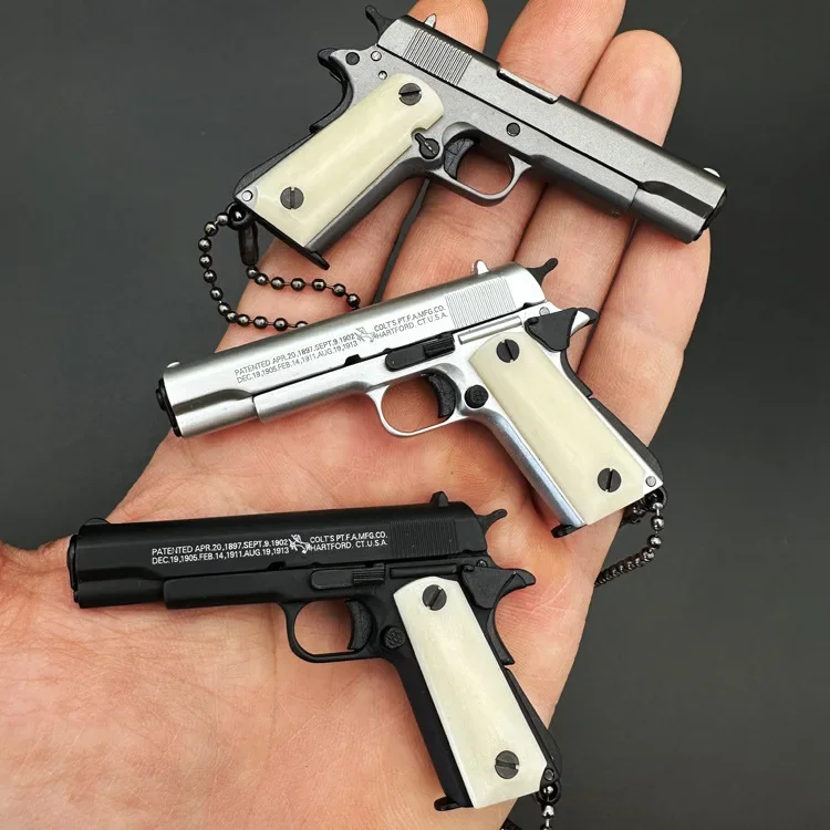 NEW 1:3 Colt 1911 Bovine Bone Handle Pistol Gun Miniature Model Alloy Keychain Gift Backpack Pendant Decoration Boy Gifts Toy