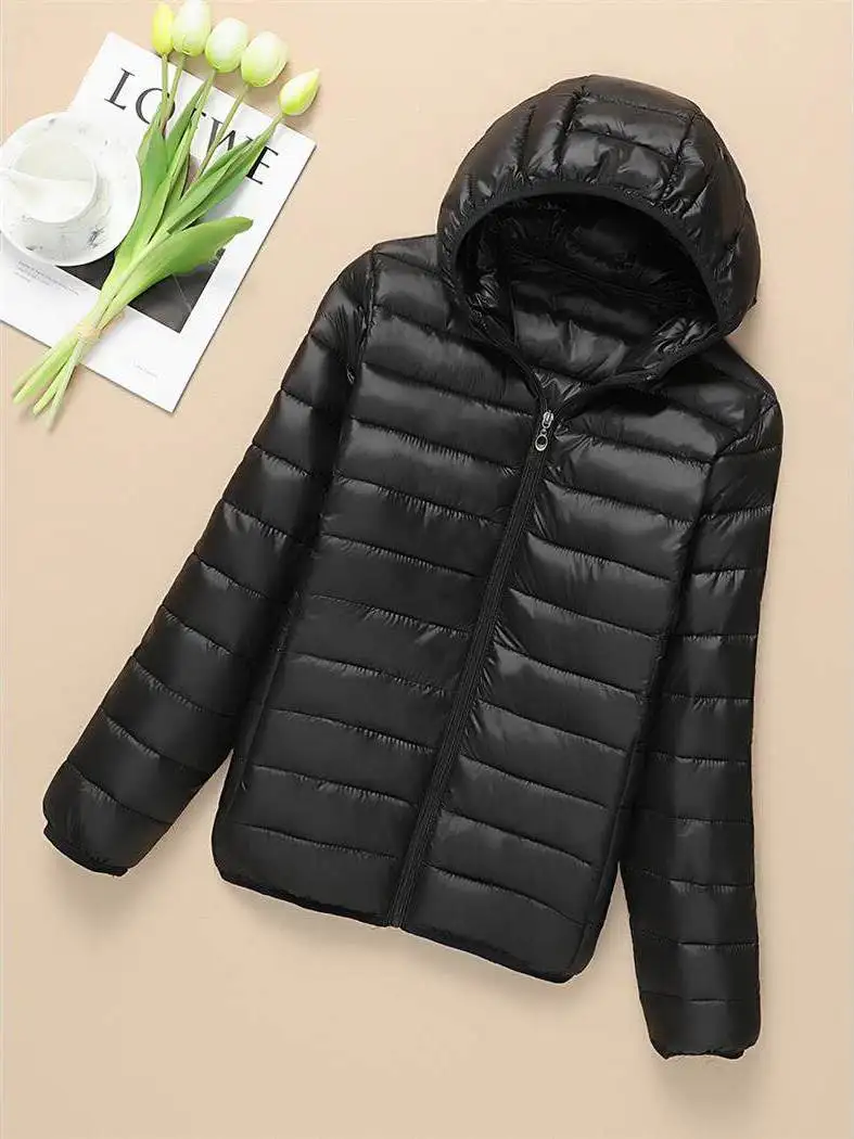 

Lightweight Cotton Jaet Women's down Filled Hooded Loose Fit Bla Workwear ort Length Regular Sve Long Cotton Coat