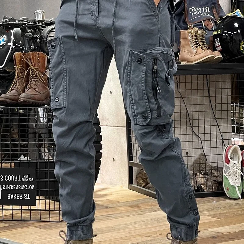 FJMAN-Pantalon Cargo de Motard en Coton pour Homme, Vêtement d'Extérieur, de Moto, de Randonnée, Slim, Gris, Coupe Régulière, Décontracté, Grande Taille avec Tendance Unique