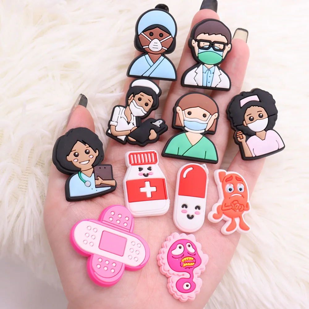 Good Quality 1pcs PVC Shoe Charms Lovely Doctor Nurse Pills Band-Aid Accessorie Kids Shoes Ornaments  Fit DIY Party Gift