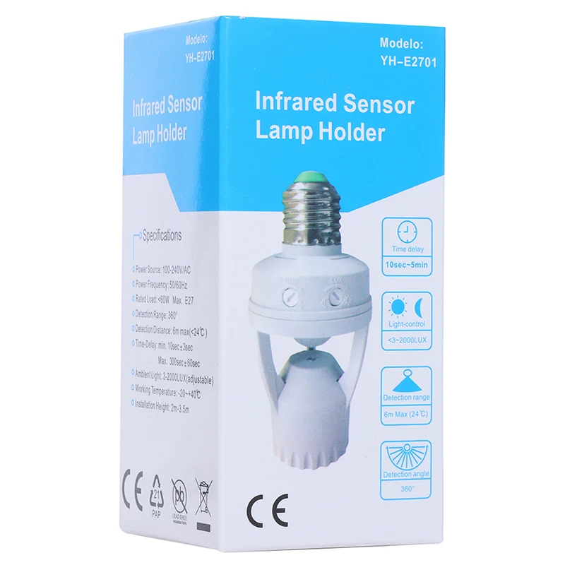 Smart Light Bulb Switch 6A 220V PIR Induction Infrared Motion Sensor E27 LED Lamp Base Holder Socket Adapter Converter