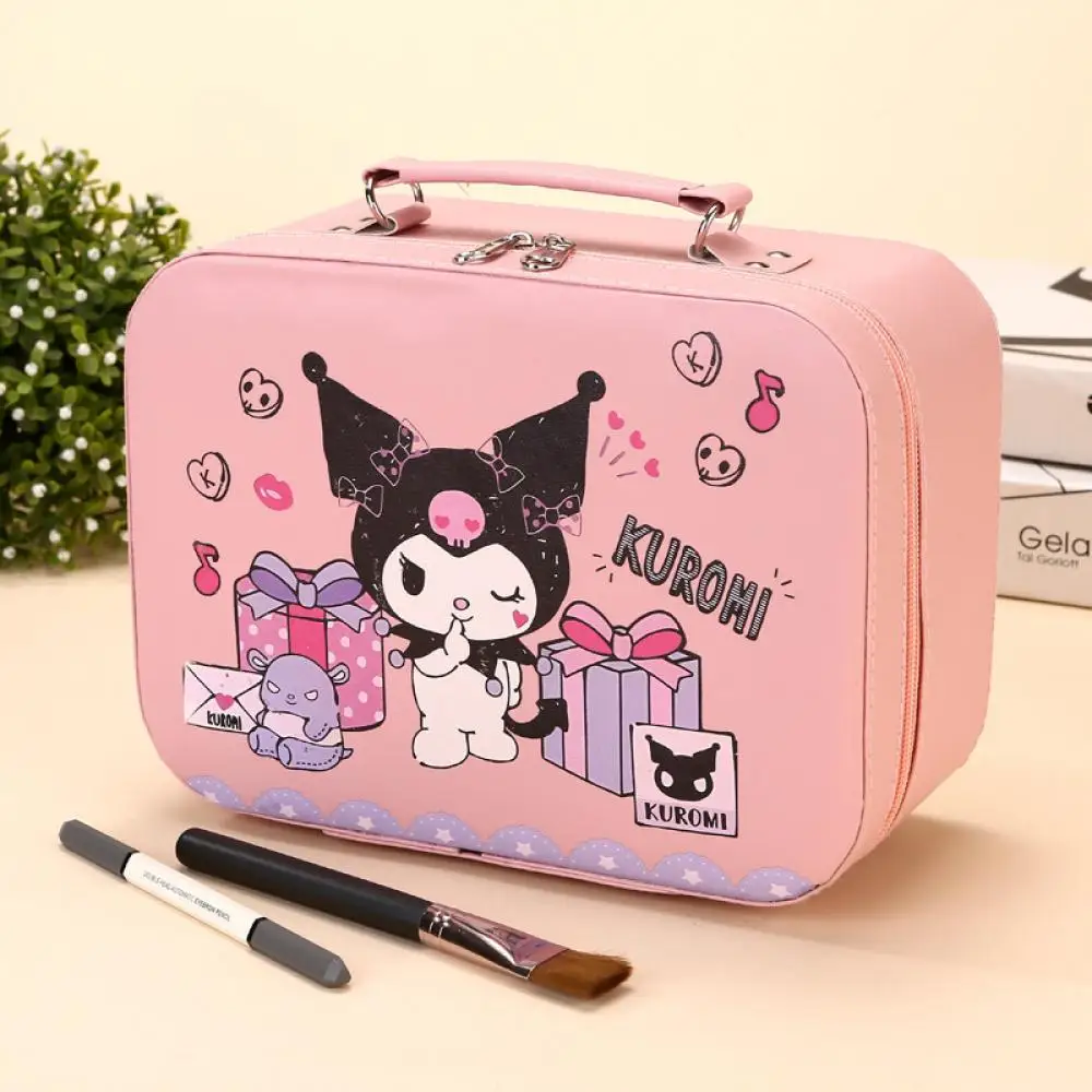 Sanrioed-maleta de Anime Kuromi, bolsa de cosméticos Kawaii My Melody Kt, almacenamiento de alta capacidad, brocha de maquillaje, regalo portátil para Festival de viaje