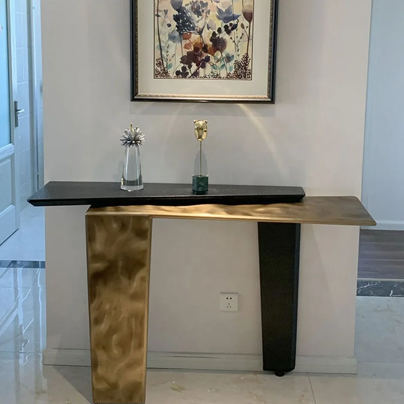 Italian Modern Design Stainless Steel Hammer Lines Console Table Luxury Black Gold Porch Living Room House Marble Hotels