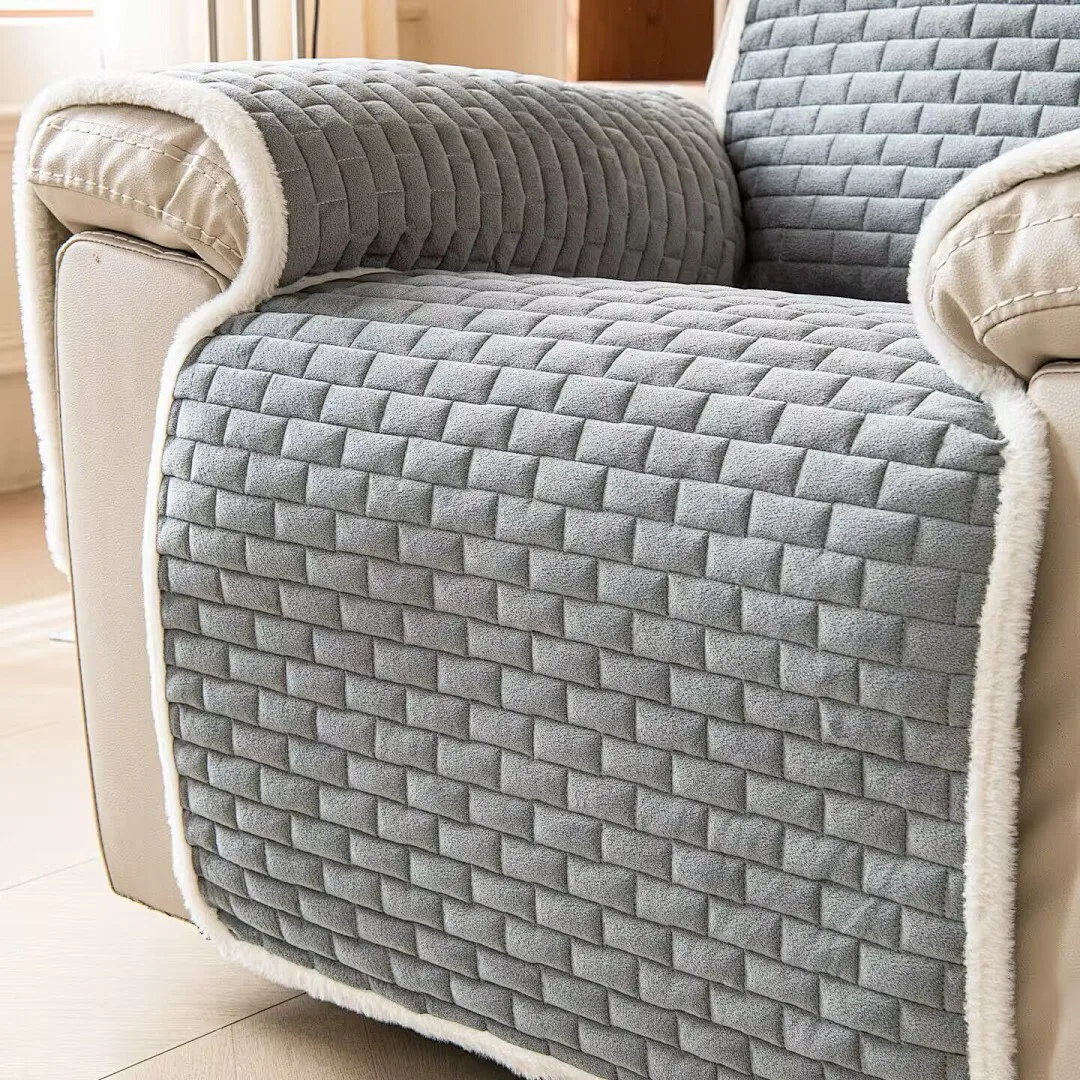 Non-Slip Sofa Cushion Flannel Velvet Seat Pads Solid Color Sofa Slipcover Recliner Electric Functional Single Armchair Covers view 5