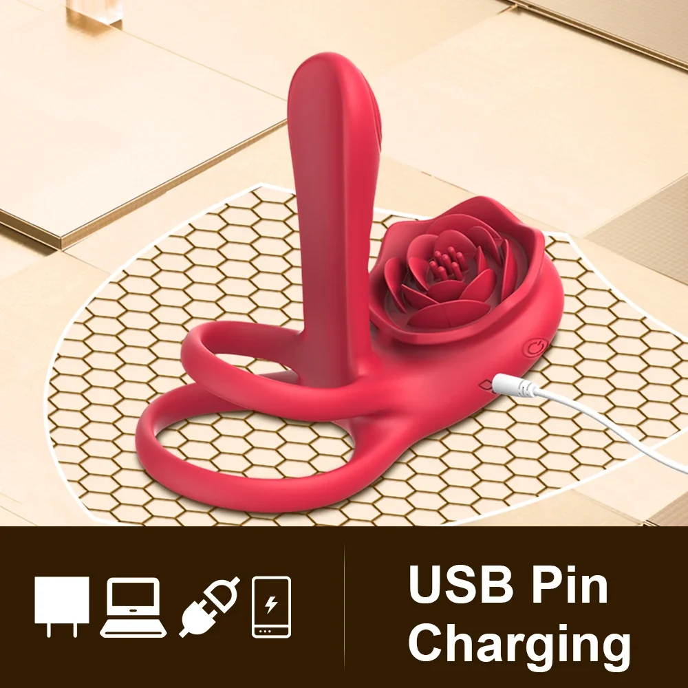 Rose Cock Ring Vibrator Penis Sleeve Sucking Stimulator Remote Control G-spot Erection Ring Clitoral Sex Toy for Adult Supplies