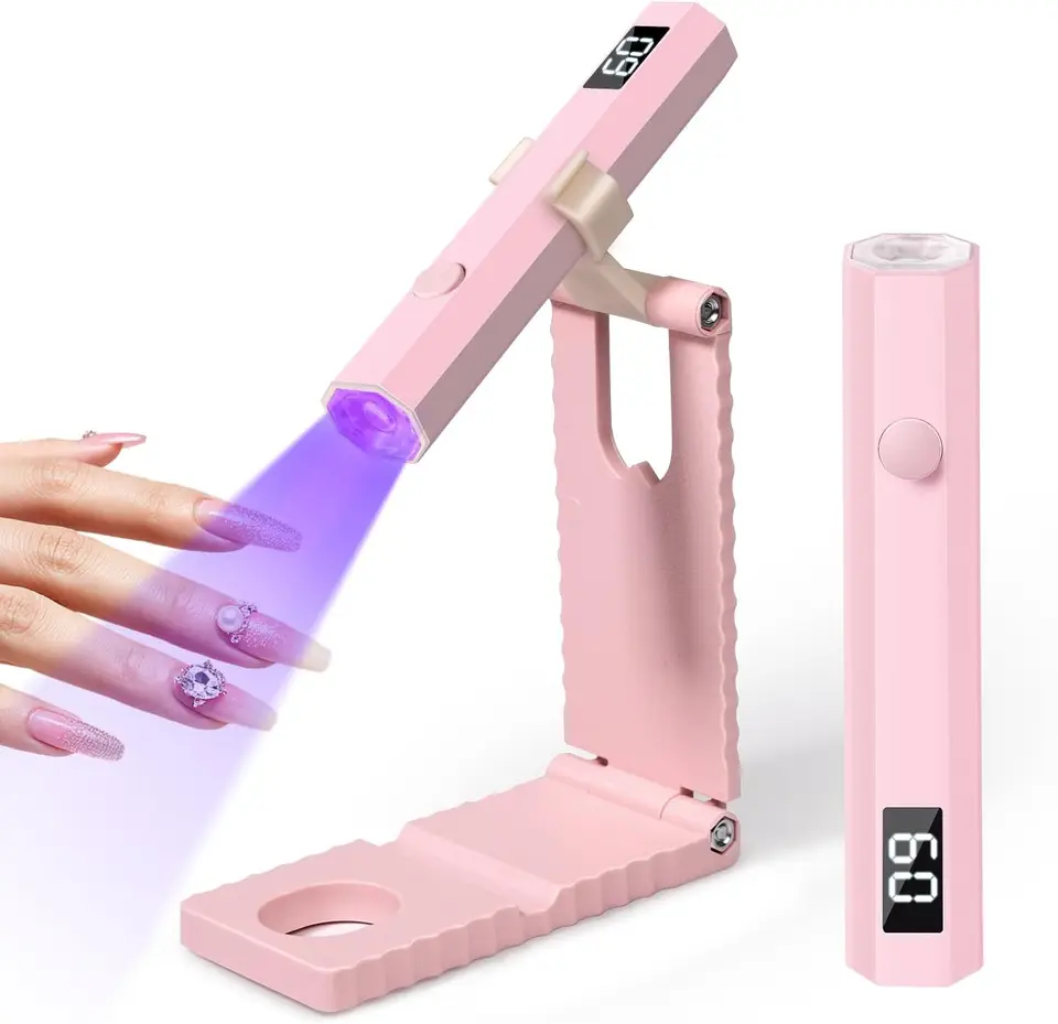Set Lámpara UV/LED Inalámbrica para Uñas Luz de Mano con Soporte Pantalla LCD Recargable USB Secador de Gel Curado Rápido