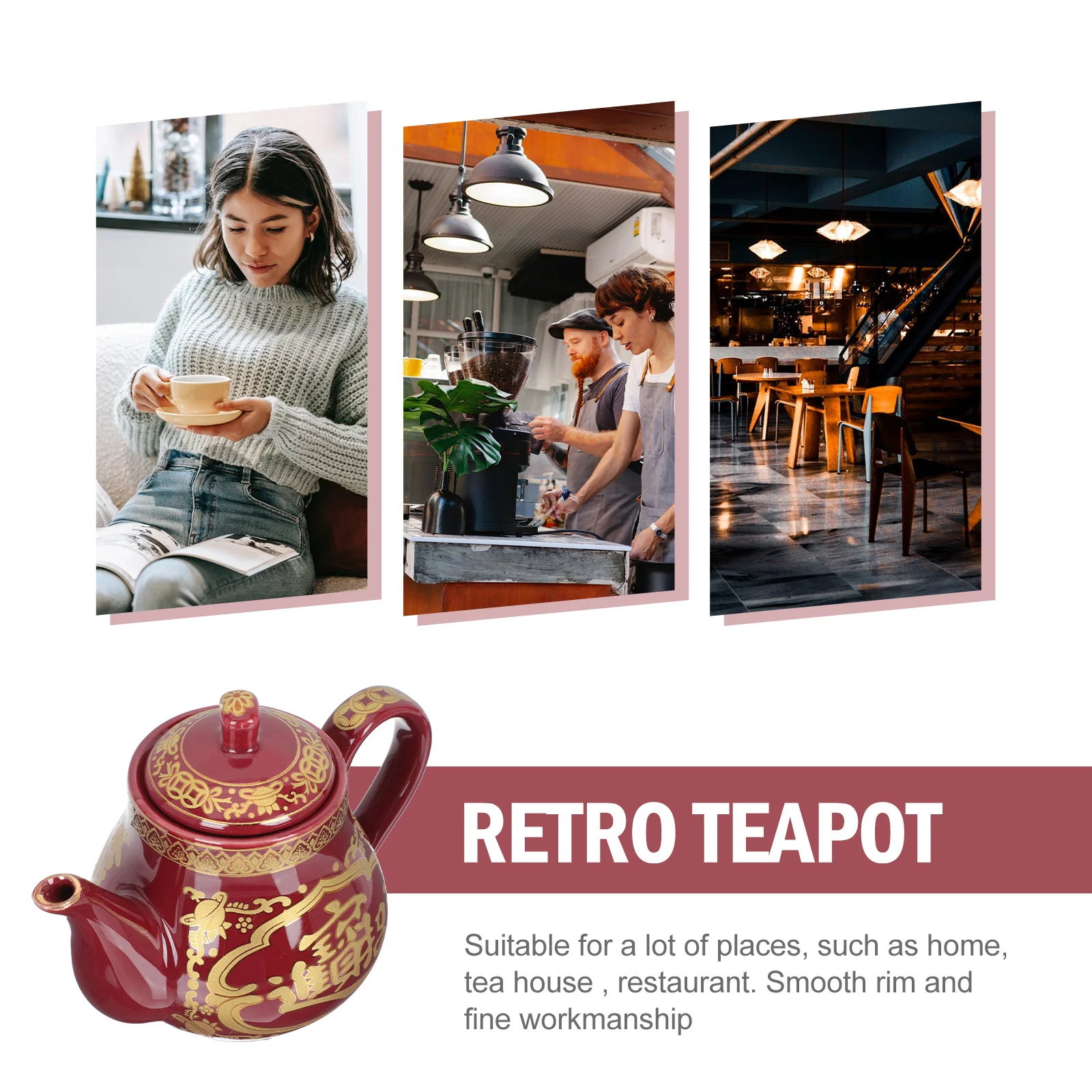

Retro Ceramic Tea Kettle Vintage Heat Resistant Teapot for Home Buddha Hall Anti-Scald Handle Tea Pot Retro Teapot