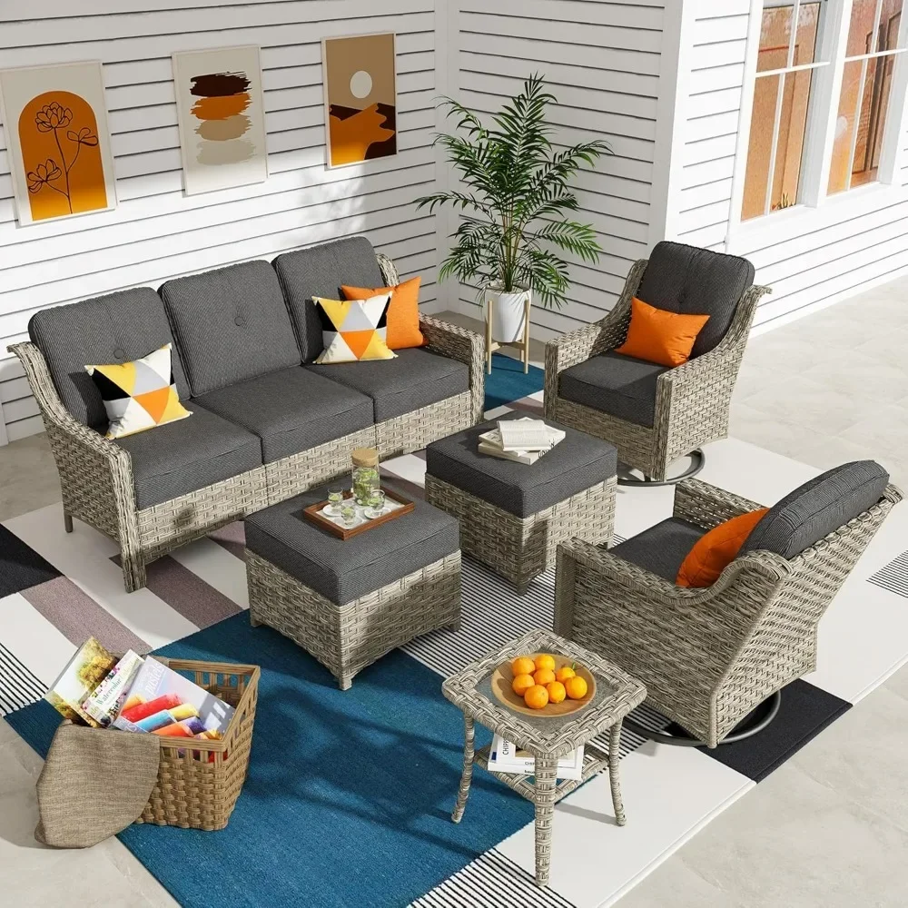 

8 Pieces of Outdoor Patio Furniture, Rattan Covered Sofa Set, 2 Seater Sofa, Outdoor Terrace Balcony Backyard Pool Combo Set