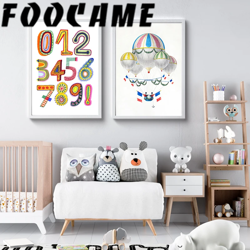 Hot Air Balloon Digital Children's Enlightenment Nordic Poster Art Print Wall Decorative Picture Cute Canvas Painting Kids Room