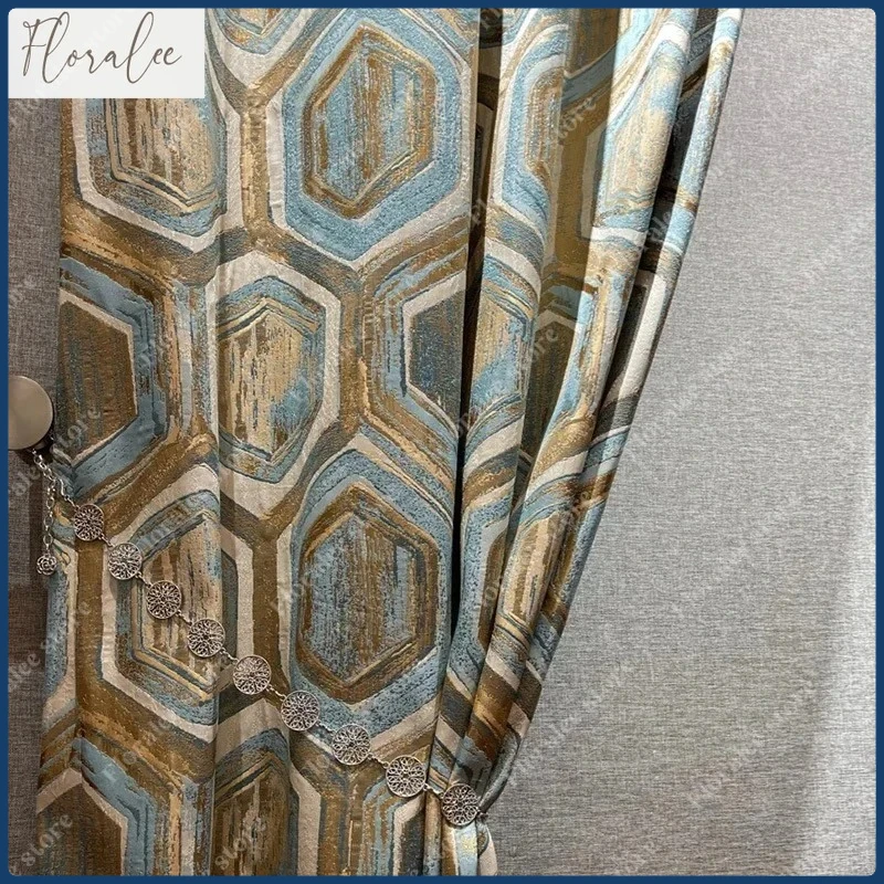 

American Luxury Blackout Fashion Art Gold Wire Jacquard Curtains Window Curtains For Living Room Bedroom Dining Custom Size